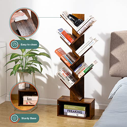 Yoobure Vintage Wood Tree Bookshelf with 6 Shelves