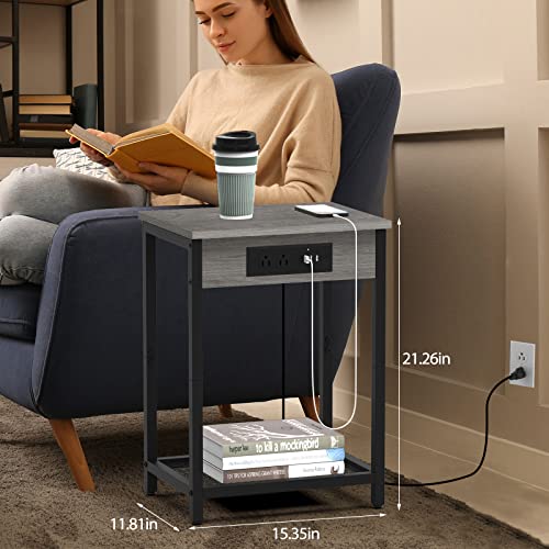 Set of 2 CADUKE Nightstands with Charging Station