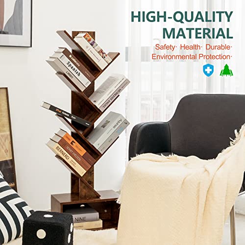 Yoobure Vintage Wood Tree Bookshelf with 6 Shelves