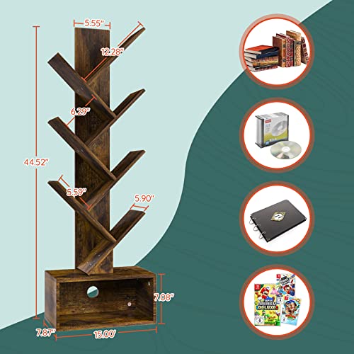 Yoobure Vintage Wood Tree Bookshelf with 6 Shelves