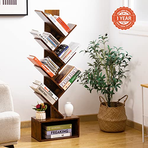 Yoobure Vintage Wood Tree Bookshelf with 6 Shelves