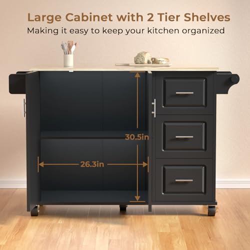 54" Large Kitchen Island Cart with Drop Leaf