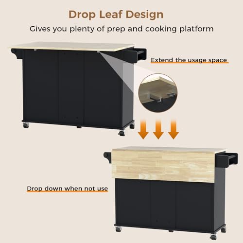 54" Large Kitchen Island Cart with Drop Leaf