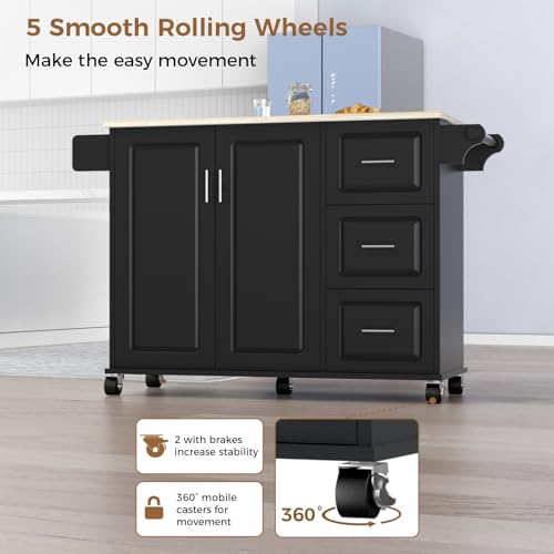 54" Large Kitchen Island Cart with Drop Leaf