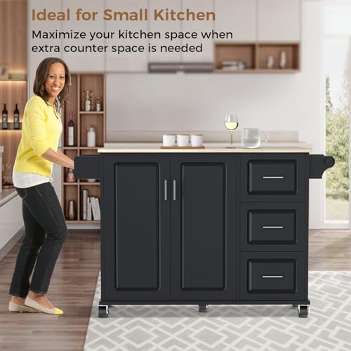 54" Large Kitchen Island Cart with Drop Leaf