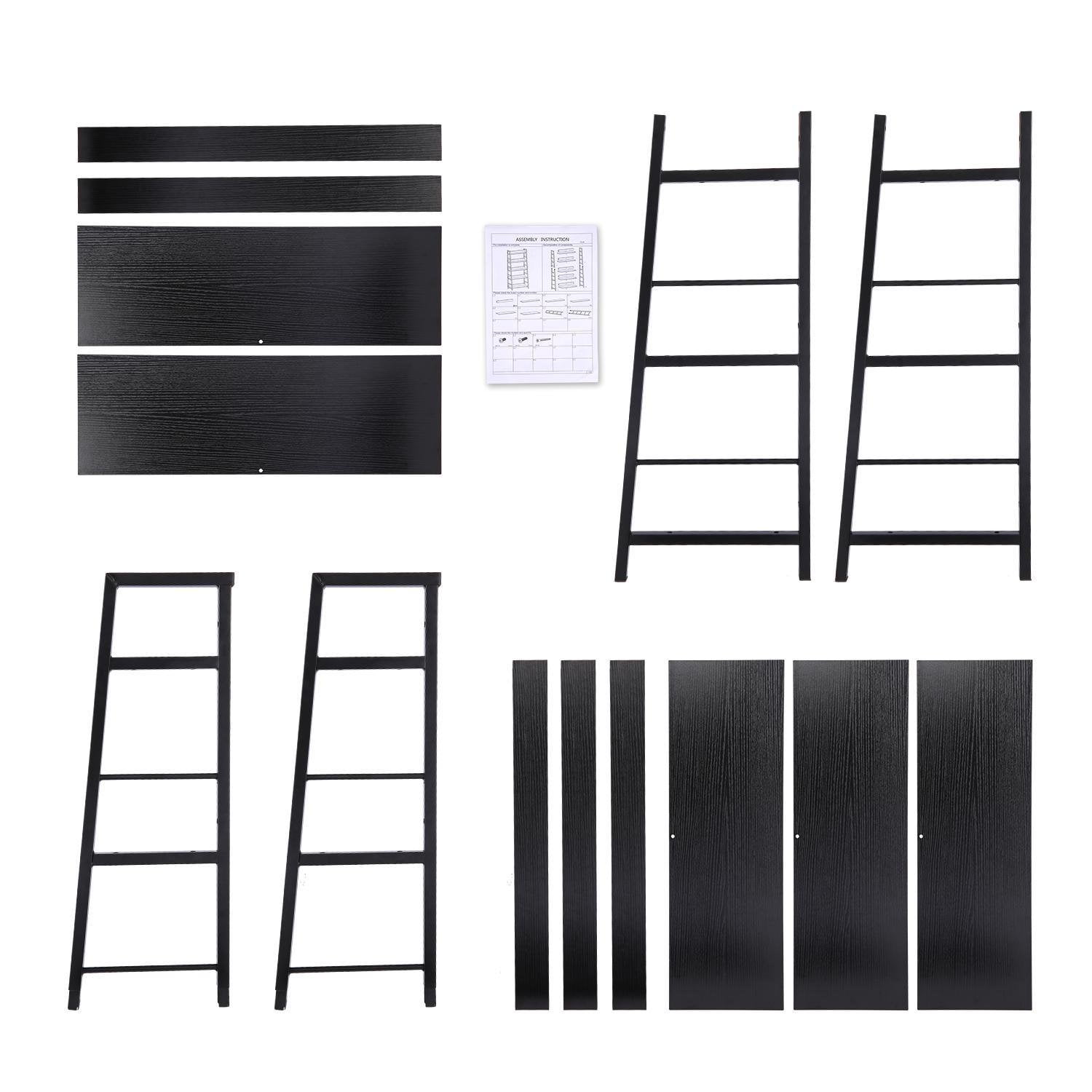 5-Tier Black Ladder Bookshelf for Home Office