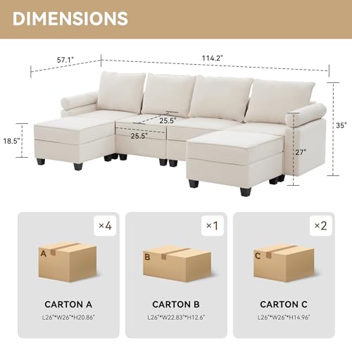 Modular Sectional Sleeper Sofa with Reversible Chaises, Beige