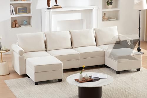 Modular Sectional Sleeper Sofa with Reversible Chaises, Beige