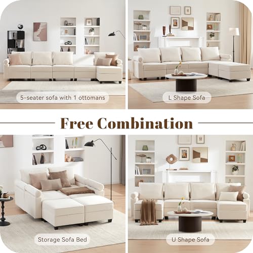 Modular Sectional Sleeper Sofa with Reversible Chaises, Beige