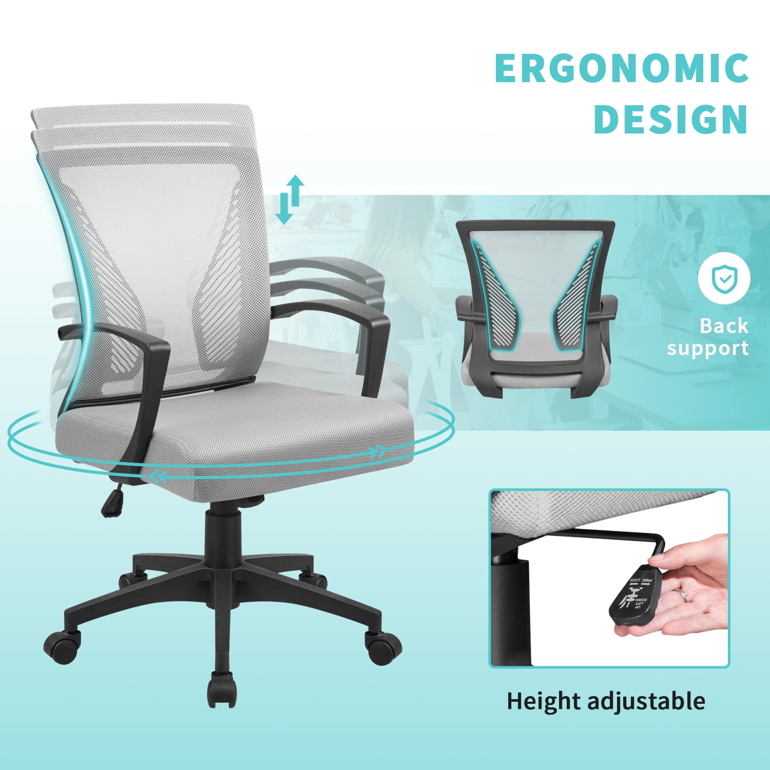 Gray Ergonomic Mesh Office Chair with Armrests
