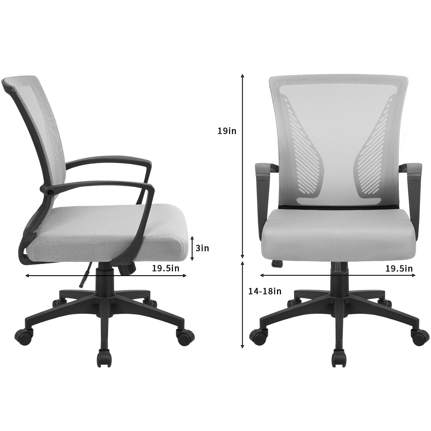 Gray Ergonomic Mesh Office Chair with Armrests