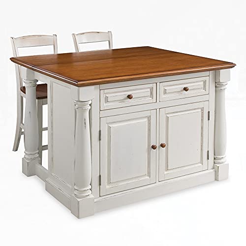 Monarch Kitchen Island Set with 2 Stools, Off-White