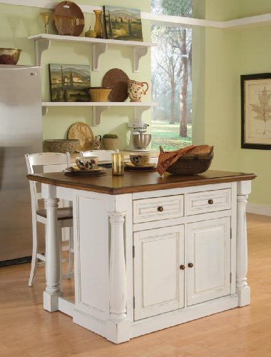 Monarch Kitchen Island Set with 2 Stools, Off-White