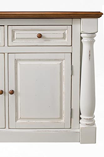 Monarch Kitchen Island Set with 2 Stools, Off-White