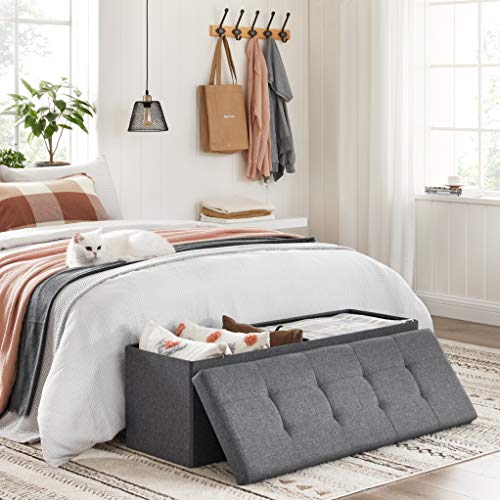 Foldable Storage Ottoman Bench - Dark Gray