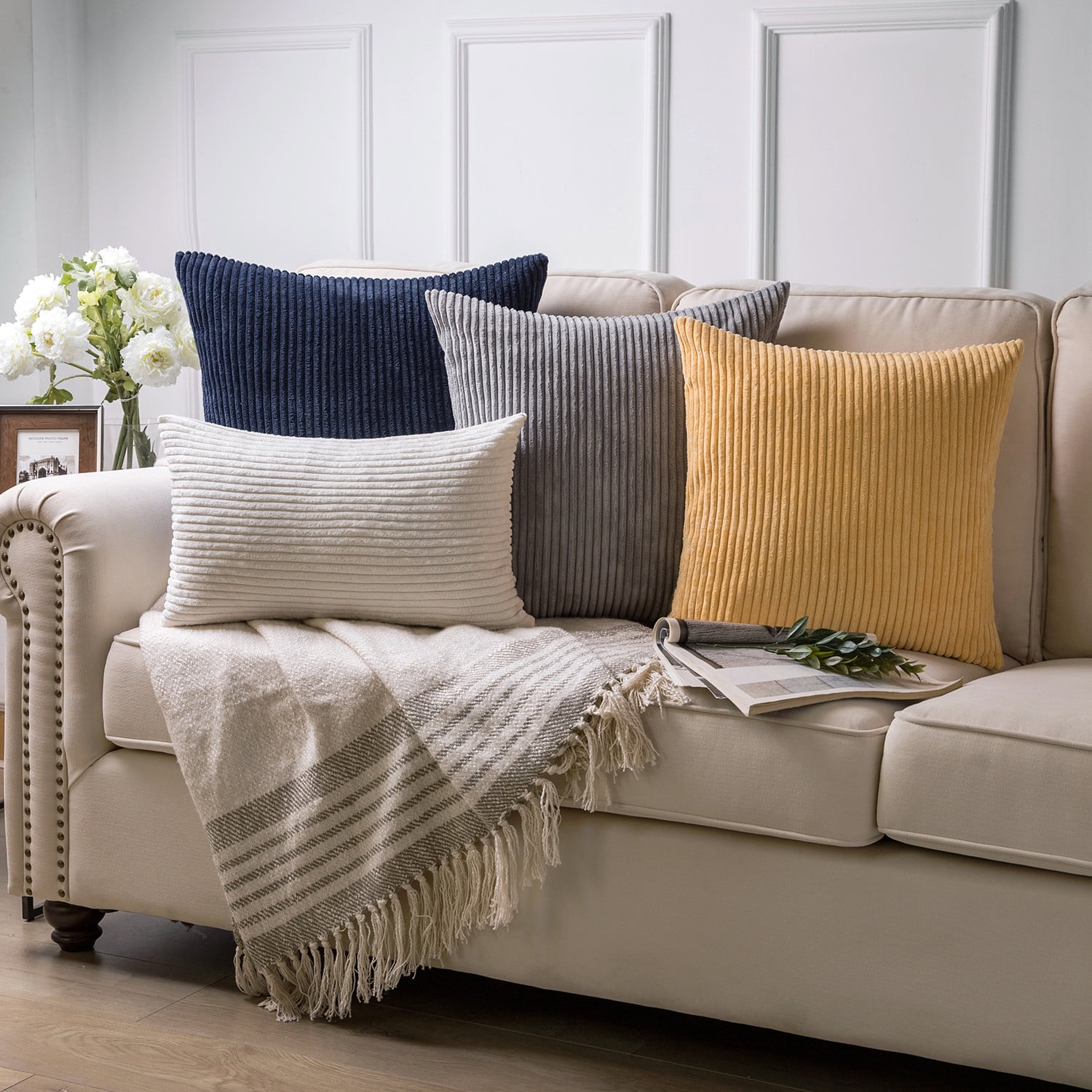 Striped Corduroy Velvet Pillows, Violet, 2-Pack