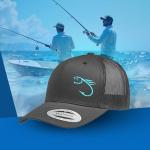 Trout Fishing Hook Trucker Snapback Cap (Charcoal-bhsky)