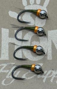 4 Pack Heavy Double Bead Perdigon Nymphs Size #14