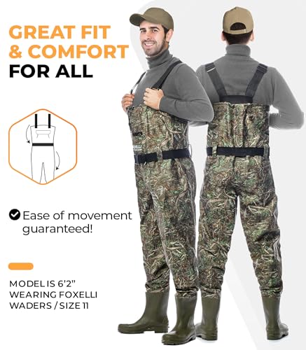 Foxelli Camo Chest Waders with Waterproof Bootfoot Boots