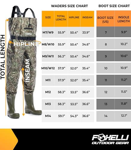 Foxelli Camo Chest Waders with Waterproof Bootfoot Boots