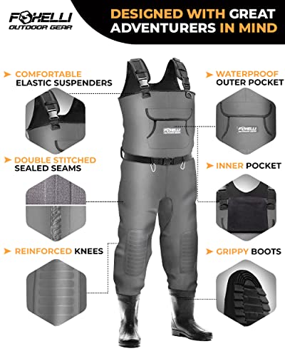 Foxelli Camo Neoprene Chest Waders with Waterproof Boots