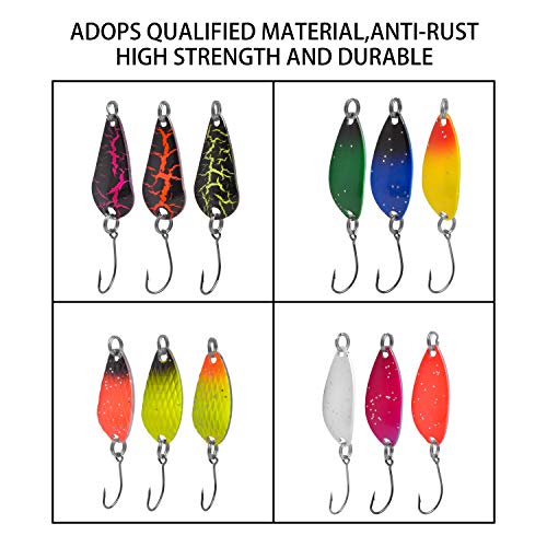 12pcs Spoon Fishing Lures for Trout, Trolling/Casting Spinner bait