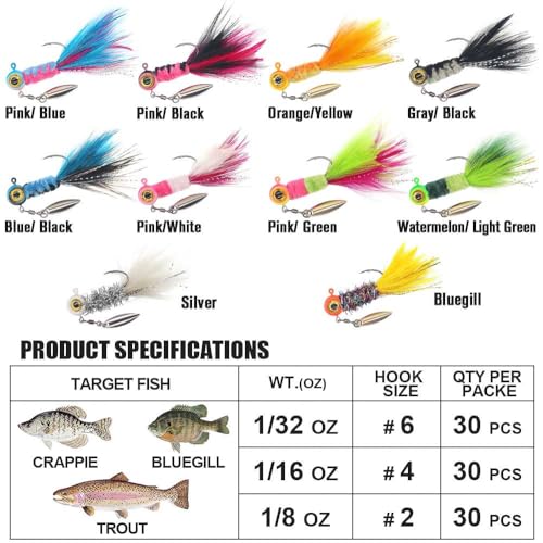 XFISHMAN Crappie Marabou Hair Jigs Panfish Trout Kit