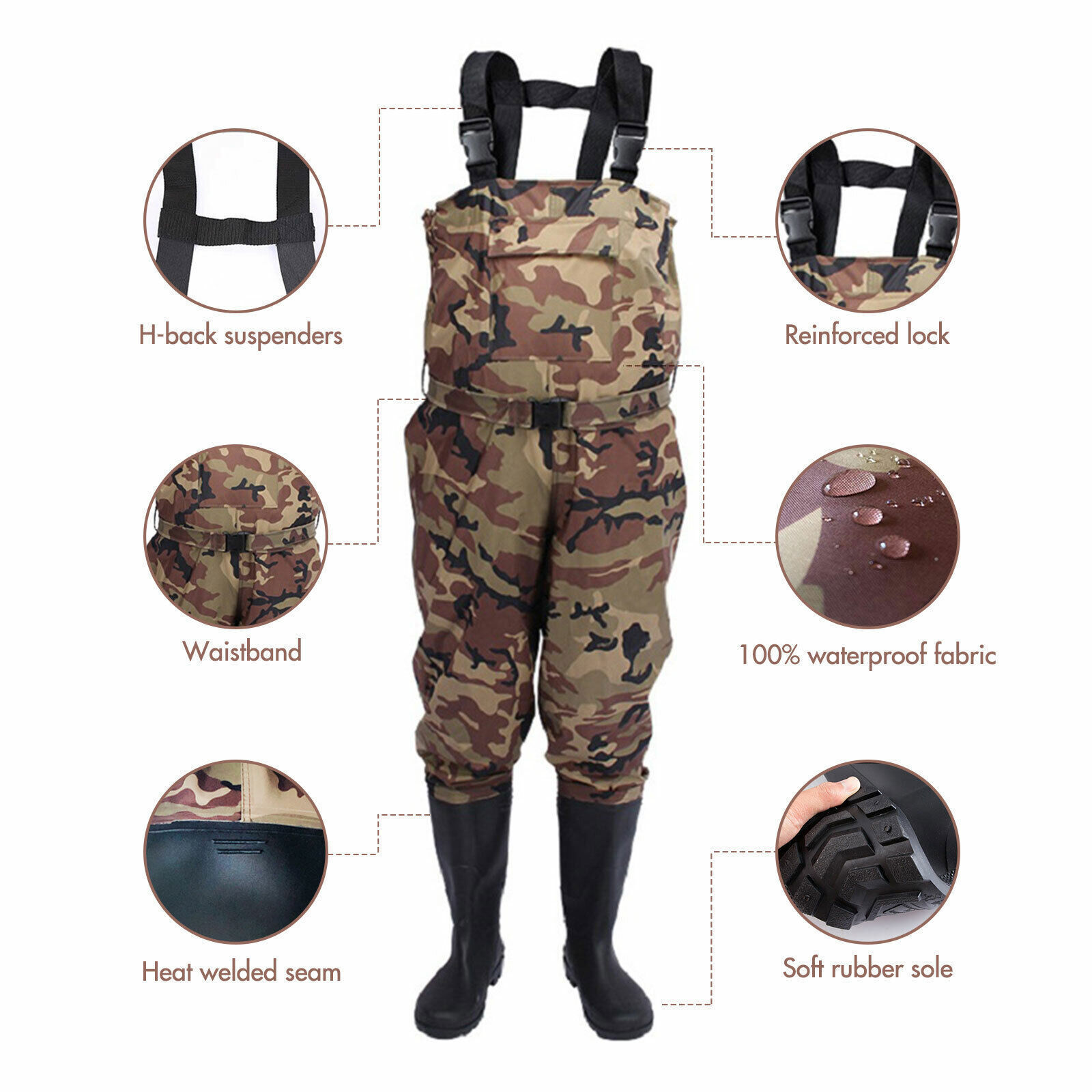 Nylon 2-Ply Rubber Bootfoot Chest Waders - Sizes 6-13