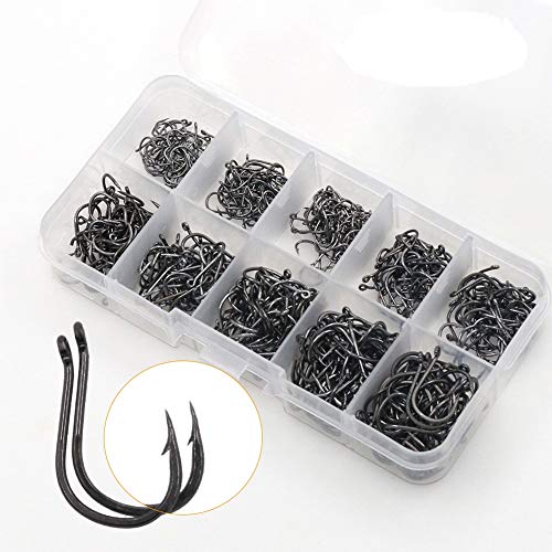BiaoGan 500PCS Assorted Fishing Hooks, 10 Sizes with Box