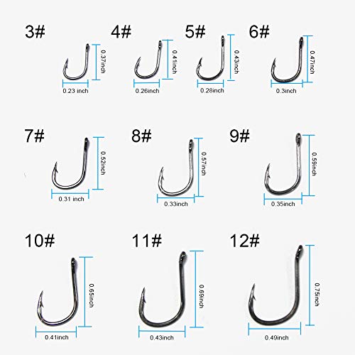 BiaoGan 500PCS Assorted Fishing Hooks, 10 Sizes with Box
