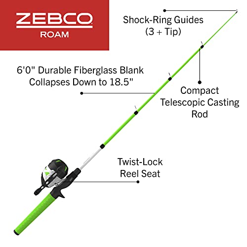 Zebco Roam Fishing Combo: Telescopic Rod, Anti-Reverse Reel