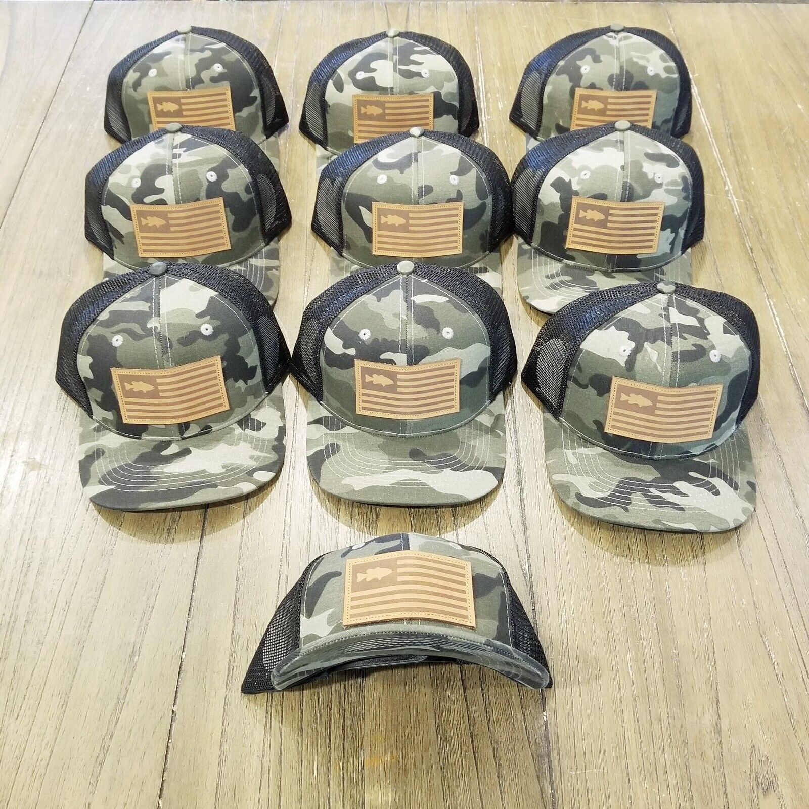 10 Wholesale Trout Fishing Hats with American Flag Patch