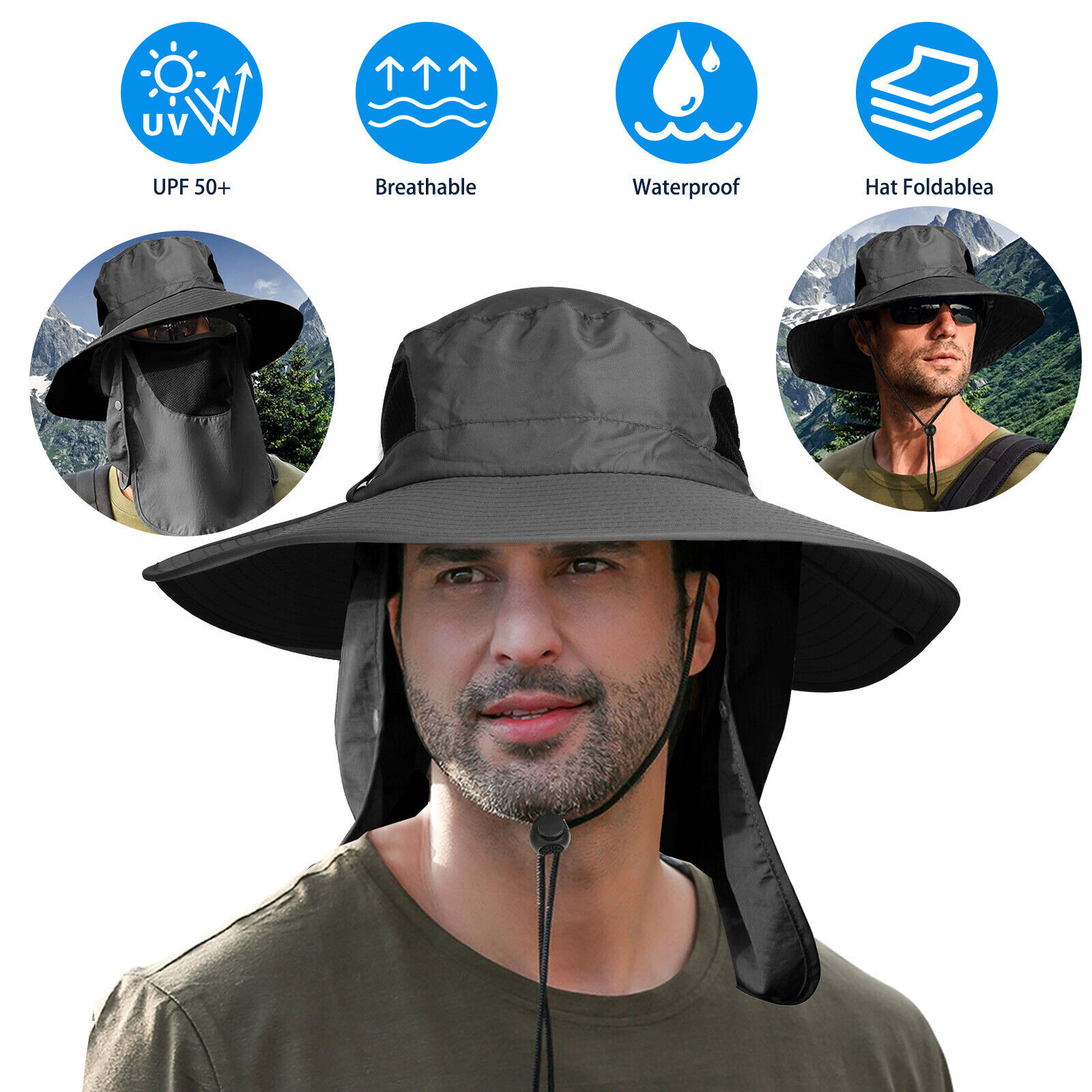 Sun hat with neck flap for trout fishing