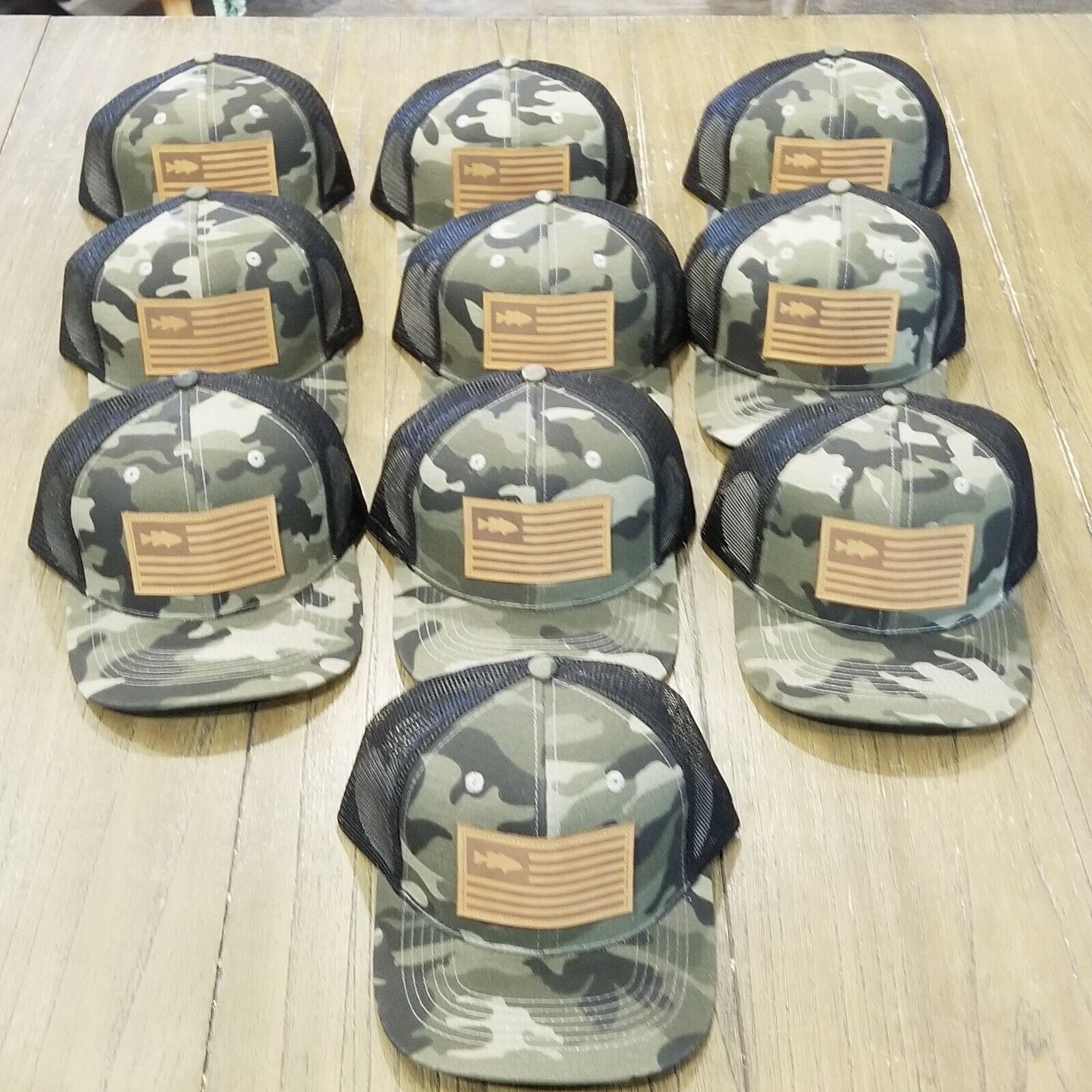10 Wholesale Trout Fishing Hats with American Flag Patch
