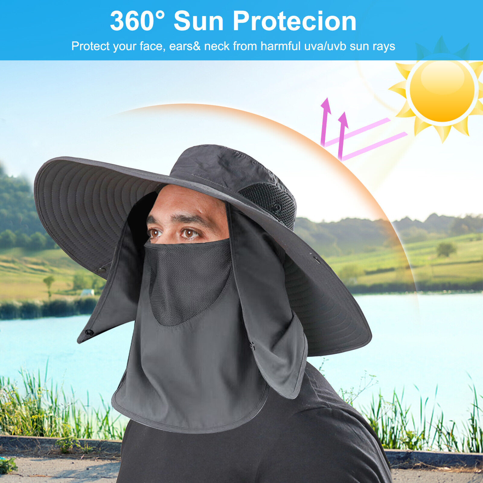 Sun hat with neck flap for trout fishing
