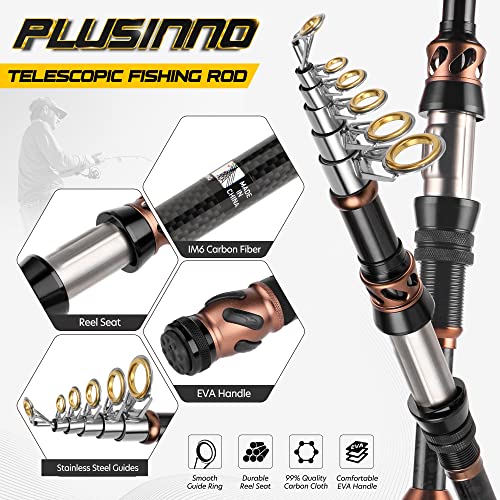 PLUSINNO Carbon Fiber Telescopic Fishing Pole - Spinning Reel