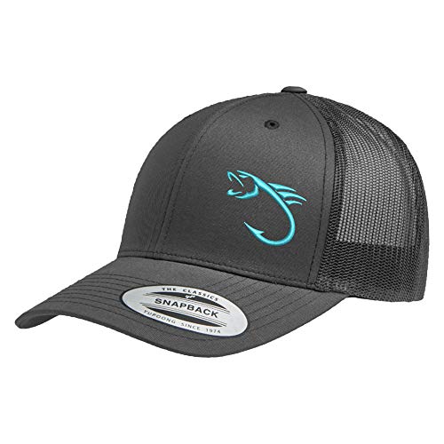 Trout Fishing Hook Trucker Snapback Cap (Charcoal-bhsky)