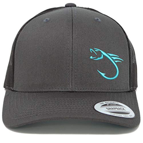Trout Fishing Hook Trucker Snapback Cap (Charcoal-bhsky)