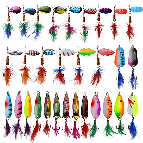 30pcs Feathered Treble Hook Spinner Lures for Trout