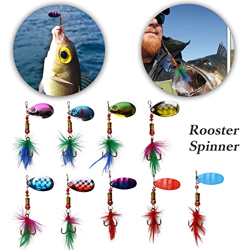 30pcs Feathered Treble Hook Spinner Lures for Trout