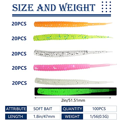 Dovesun Trout Fishing Lures Kit - Soft Plastic 100Pcs