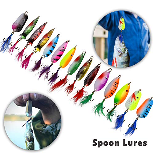 30pcs Feathered Treble Hook Spinner Lures for Trout