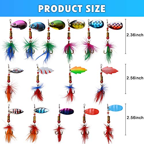 30pcs Feathered Treble Hook Spinner Lures for Trout