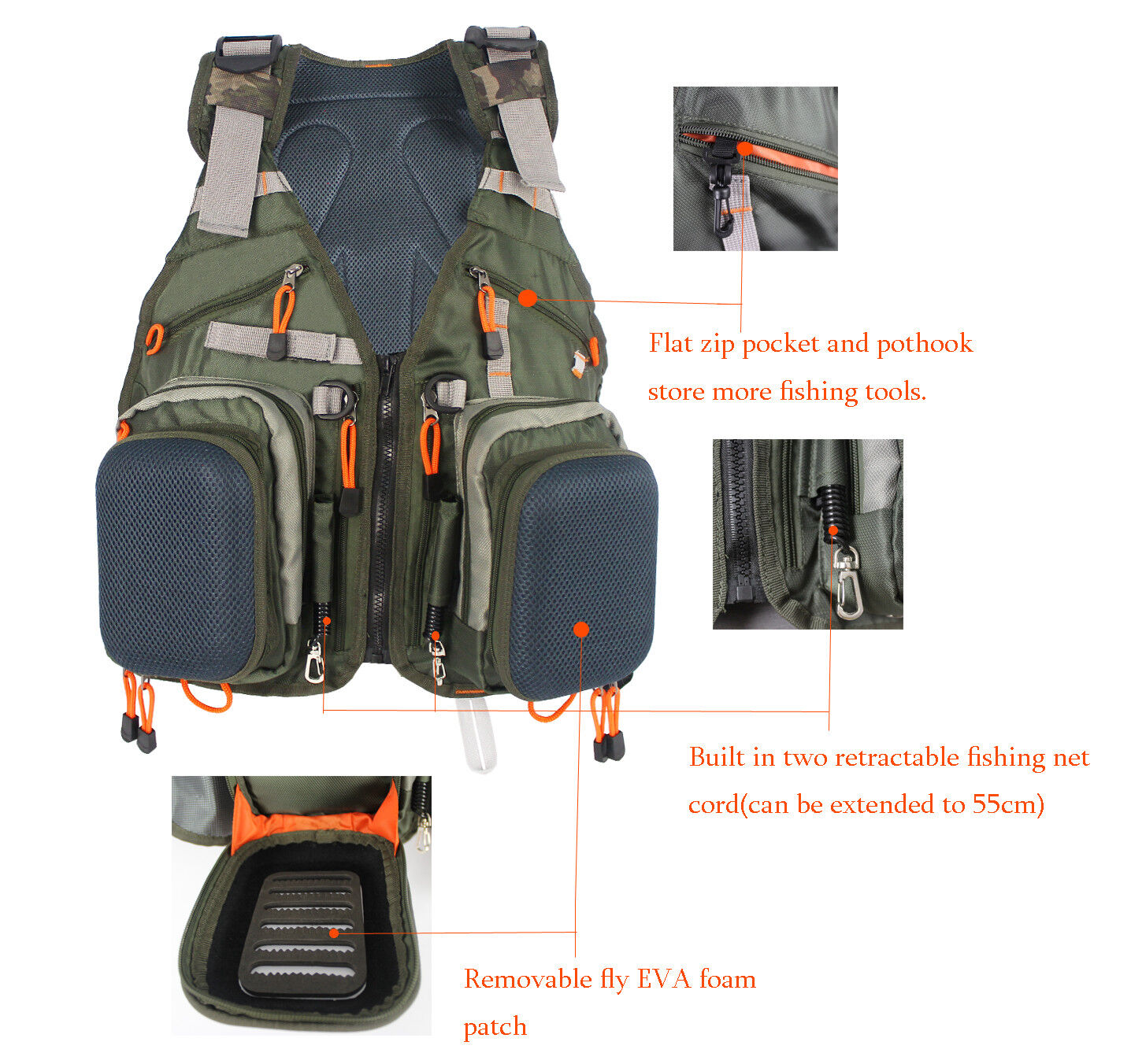 Adjustable Multi-pocket Fly Fishing Vest with Backpack