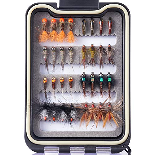 32 Barbless Trout Flies in Waterproof Fly Box