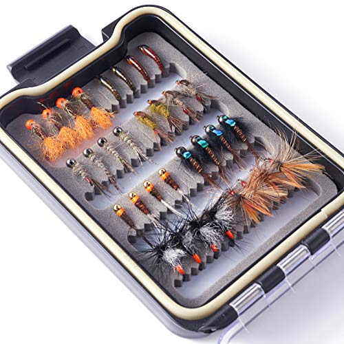 32 Barbless Trout Flies in Waterproof Fly Box