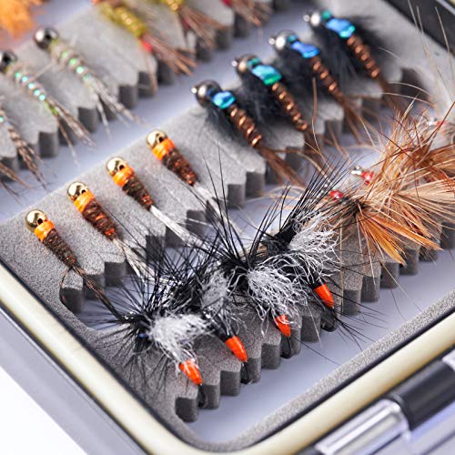 32 Barbless Trout Flies in Waterproof Fly Box