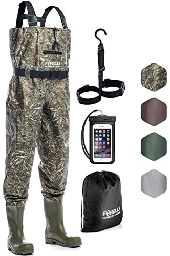 Foxelli Camo Chest Waders with Waterproof Bootfoot Boots