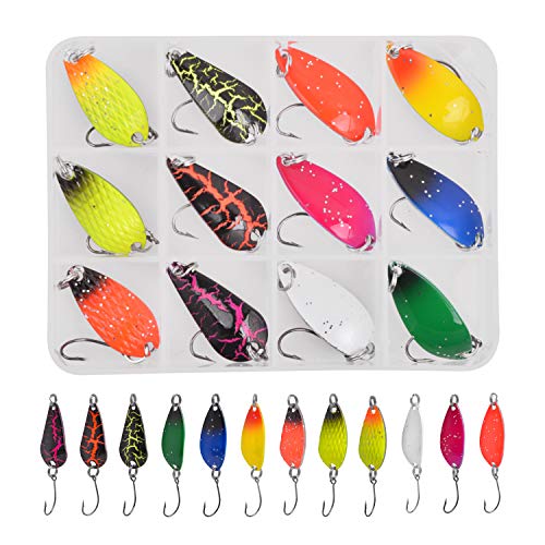 12pcs Spoon Fishing Lures for Trout, Trolling/Casting Spinner bait