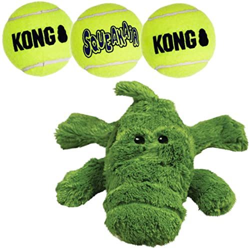 KONG Cozie Ali Alligator & SqueakAir Balls Bundle